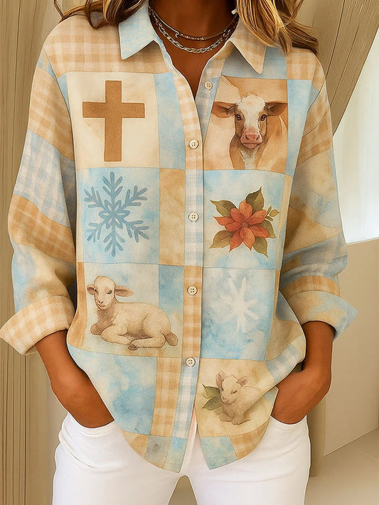 Women's Christmas Cross Print Casual Shirt