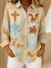 Women's Christmas Cross Print Casual Shirt