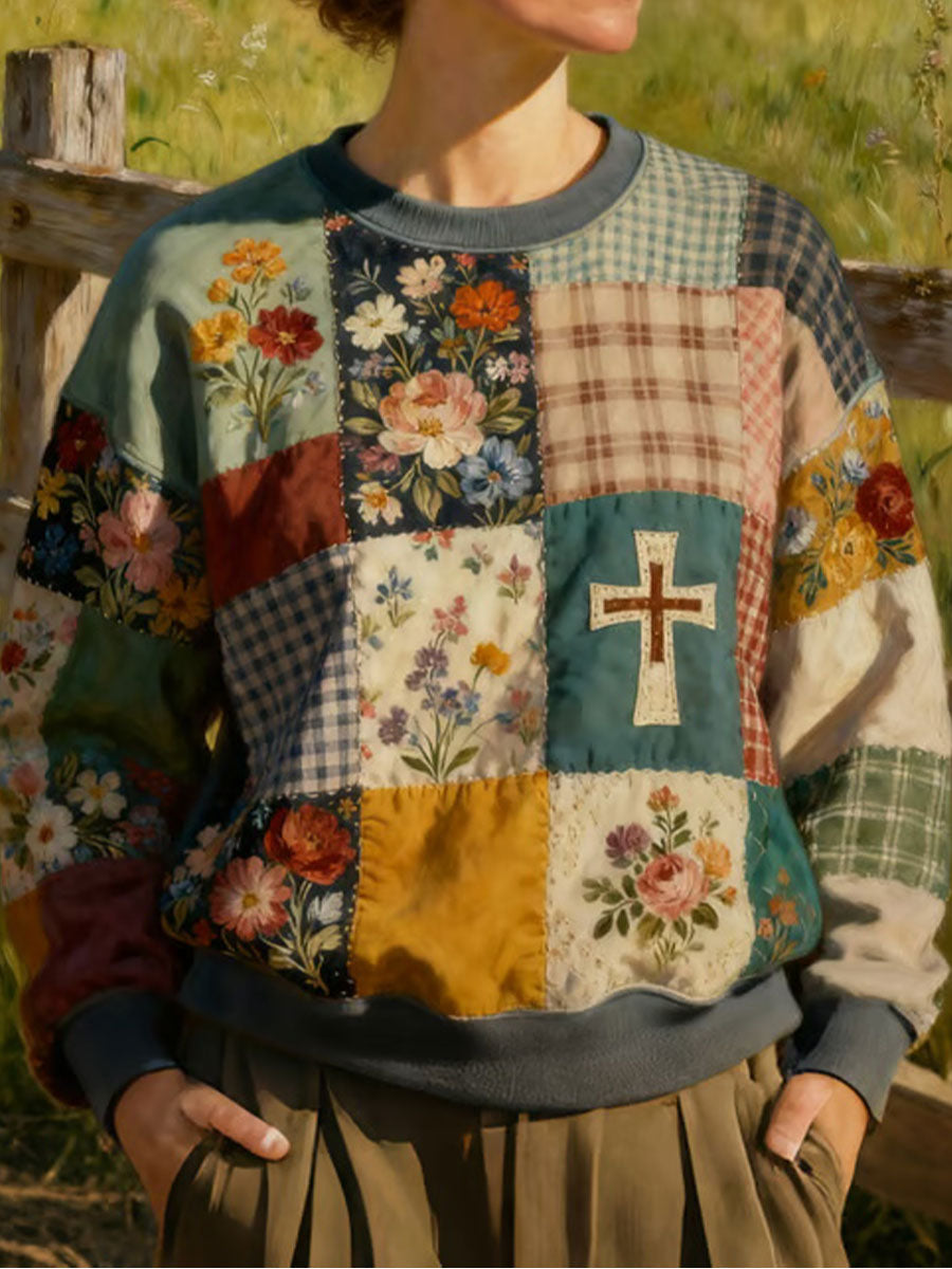 Women's Floral Cross Print Casual Sweatshirt