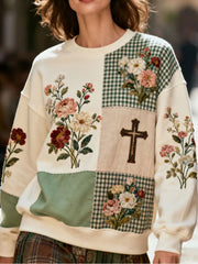 Women's Floral Cross Print Casual Sweatshirt