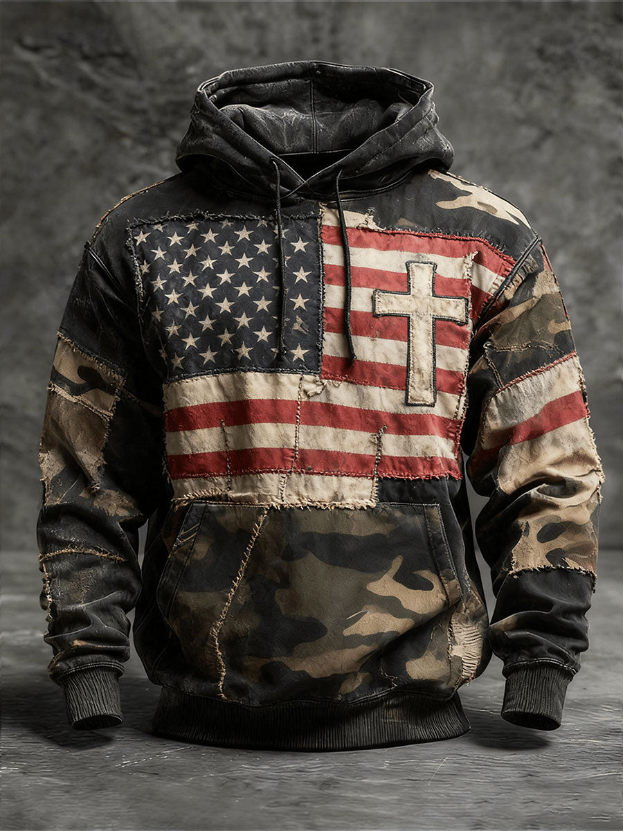 Men's Vintage Faith American Flag Hoodie