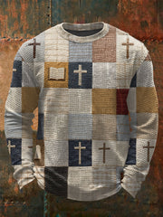 Men's Faith Patchwork Print Waffle Long Sleeve T-Shirt