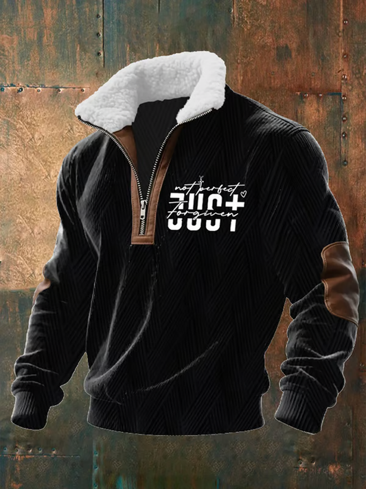 Men'S Casual Faith Jacquard Zipper Fur Collar Long Sleeve Sweatshirt