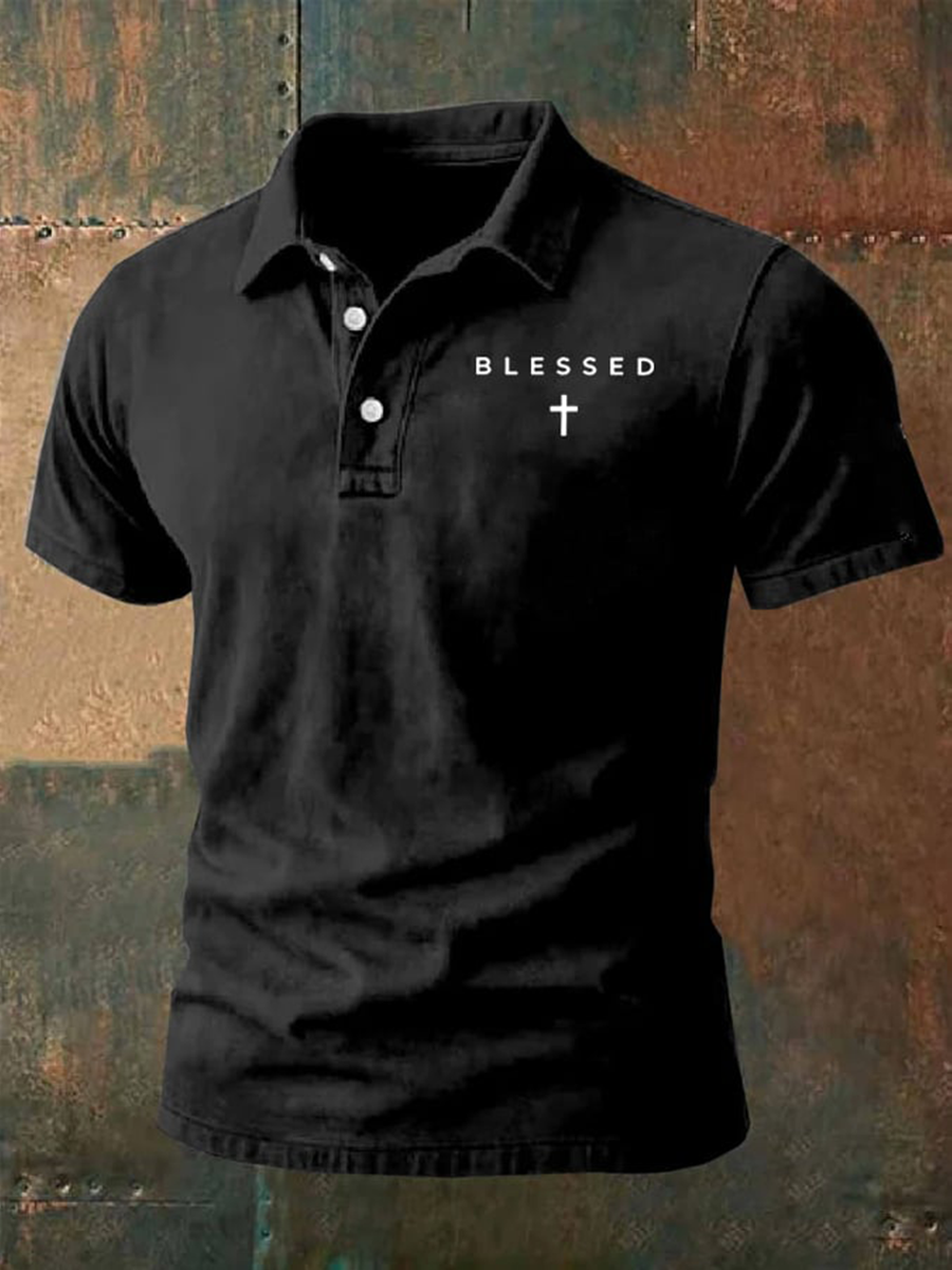 Men's Jesus Blessed Faith Print Polo Shirt