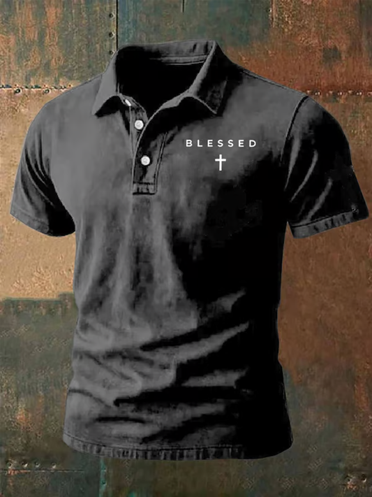 Men's Jesus Blessed Faith Print Polo Shirt