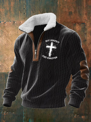 Men'S Casual Faith Jacquard Zipper Fur Collar Long Sleeve Sweatshirt