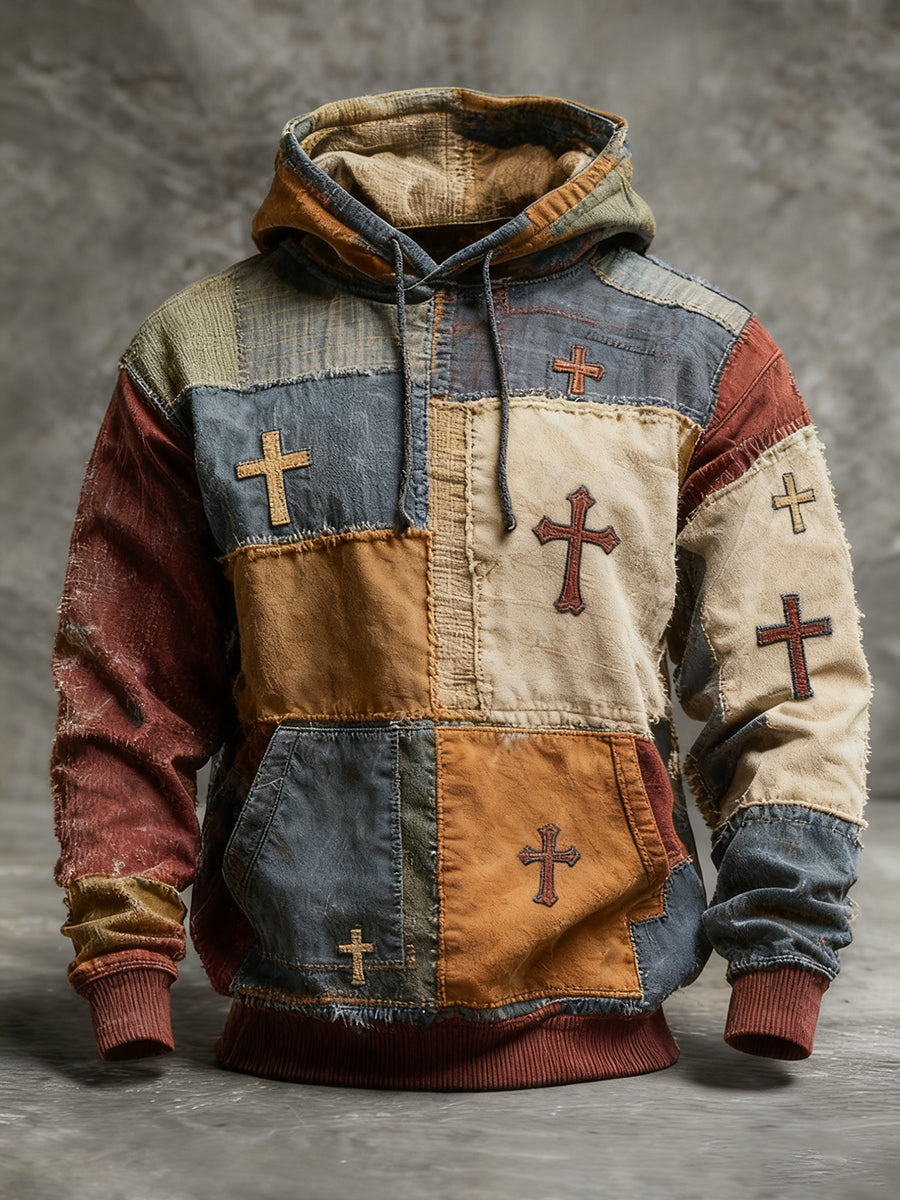 Men's Faith Cross Oversized Drop-Shoulder Hoodie with Pockets