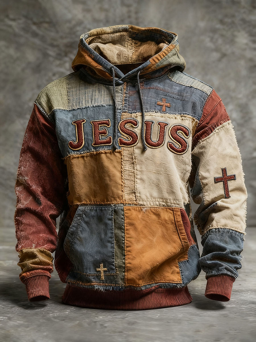 Men's Faith Cross Oversized Drop-Shoulder Hoodie with Pockets