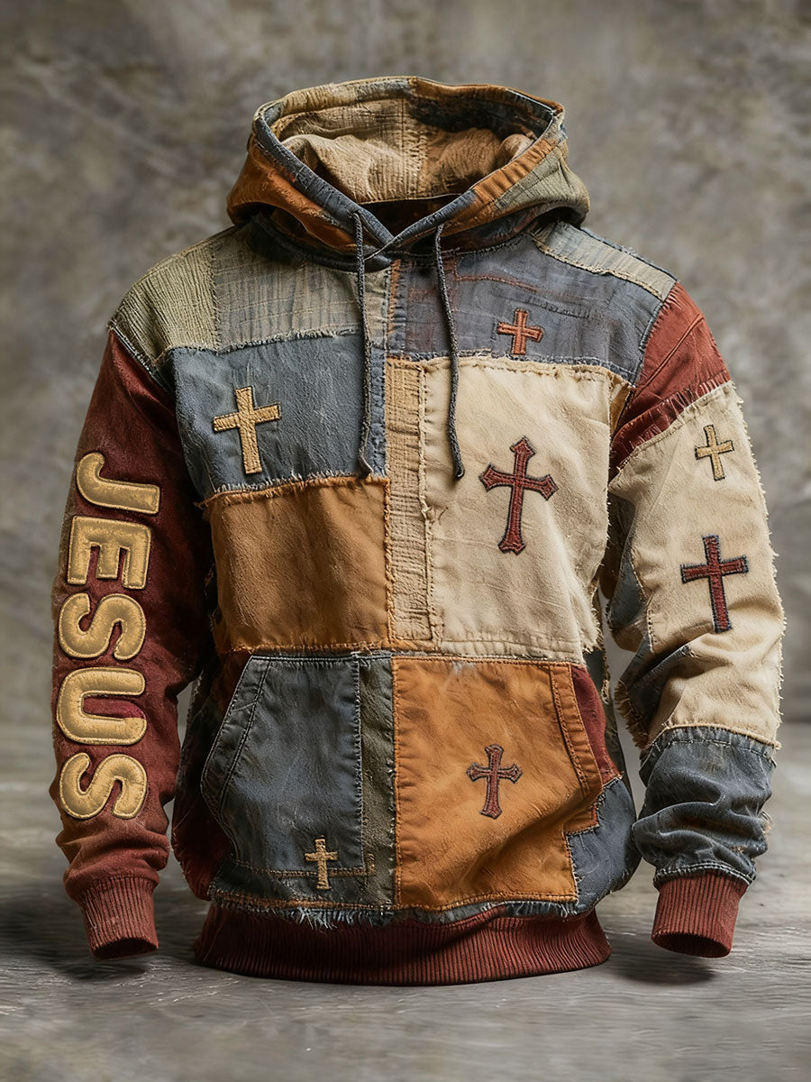 Men's Faith Cross Oversized Drop-Shoulder Hoodie with Pockets