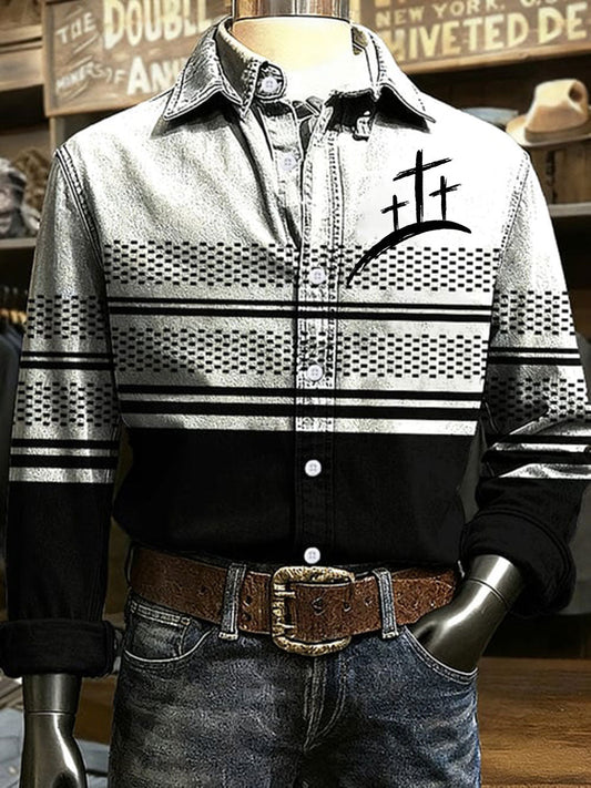 Men's Cross Print Casual Shirt