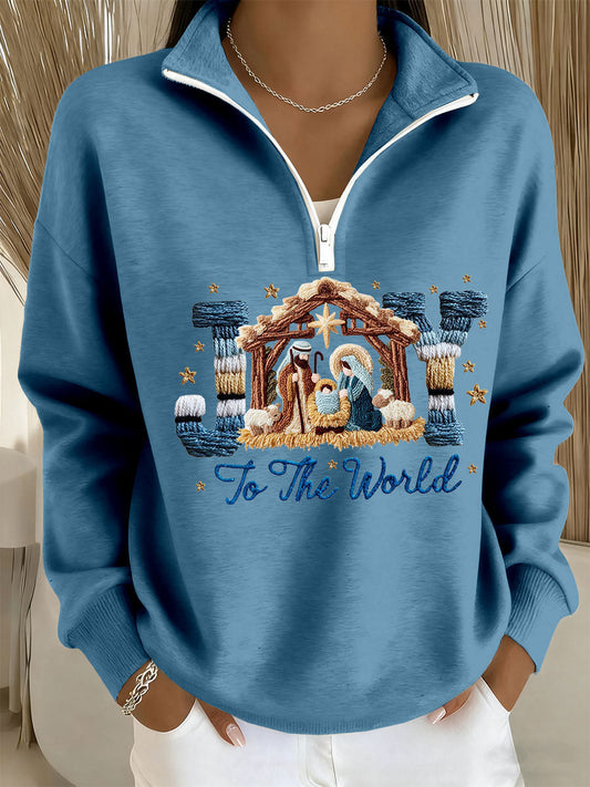 Women's Joy To The World Printed Casual Zip-Up Top