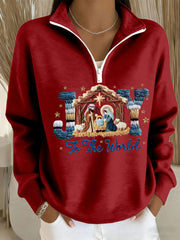 Women's Joy To The World Printed Casual Zip-Up Top