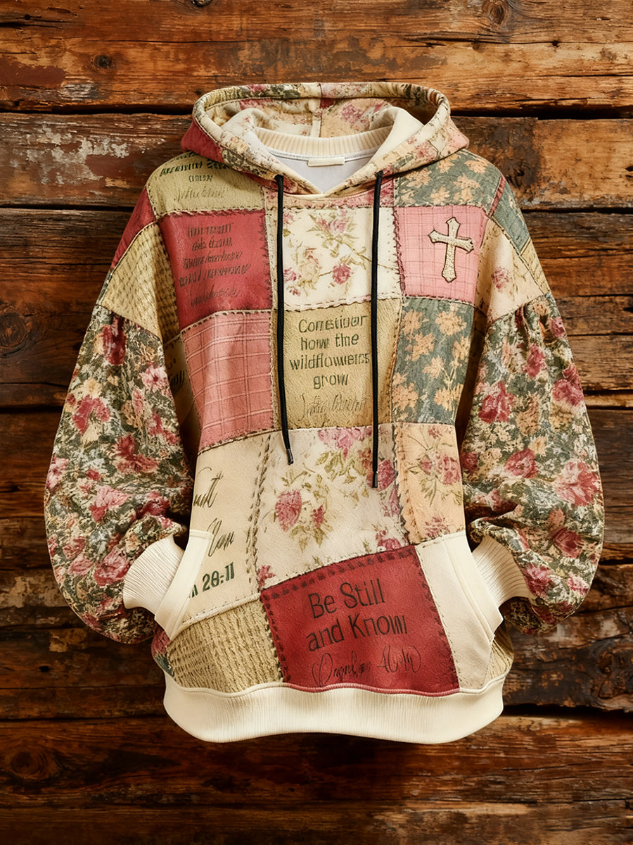 Women's Retro floral  Faith Cross Printed Hoodie