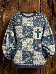 Women's Retro floral Faith Cross Printed Hoodie