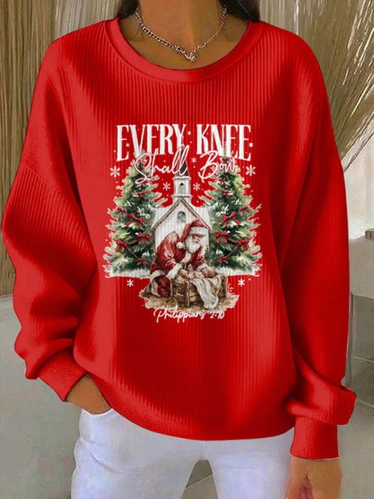 Women's Christmas combined with faith print  Ribbed Round-Neck Sweatshirt