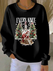 Women's Christmas combined with faith print  Ribbed Round-Neck Sweatshirt