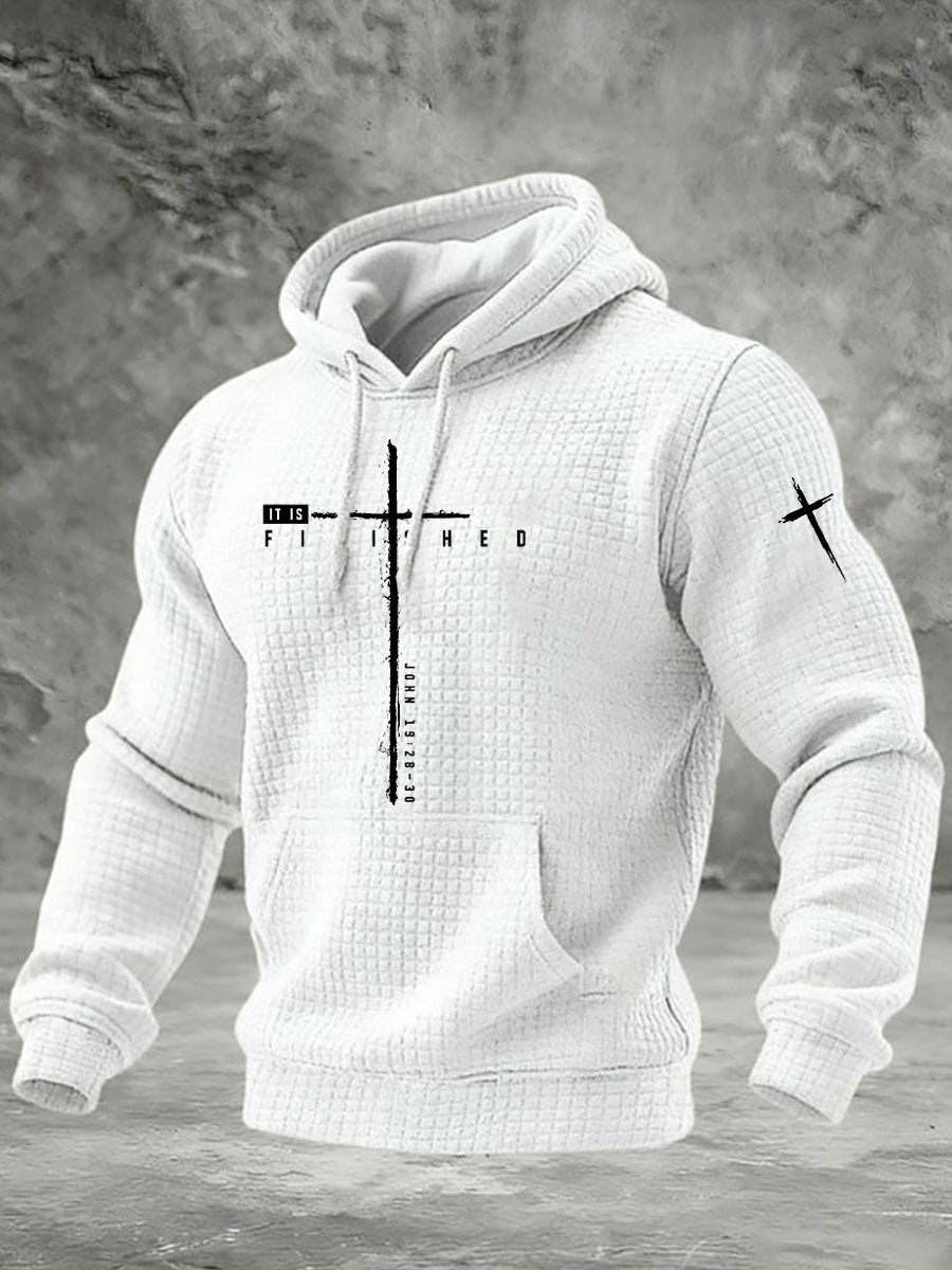 Men's It Is Finished Cross Waffle Print Hoodie