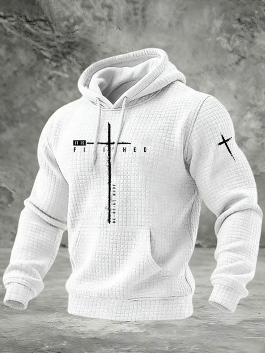 Men's It Is Finished Cross Waffle Print Hoodie