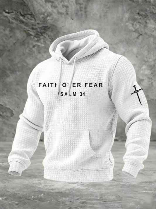 Men's Faith Over Fear Waffle Print Hoodie