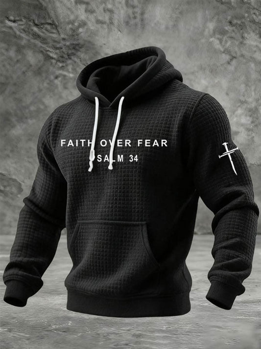 Men's Faith Over Fear Waffle Print Hoodie