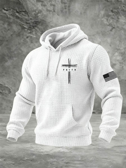 Men's Faith Cross Waffle Print Hoodie