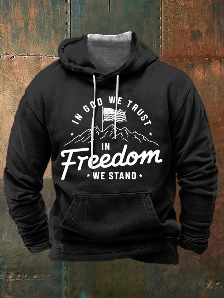 Men's In God We Trust In Freedom We Stand Print Standard Fit Hoodie