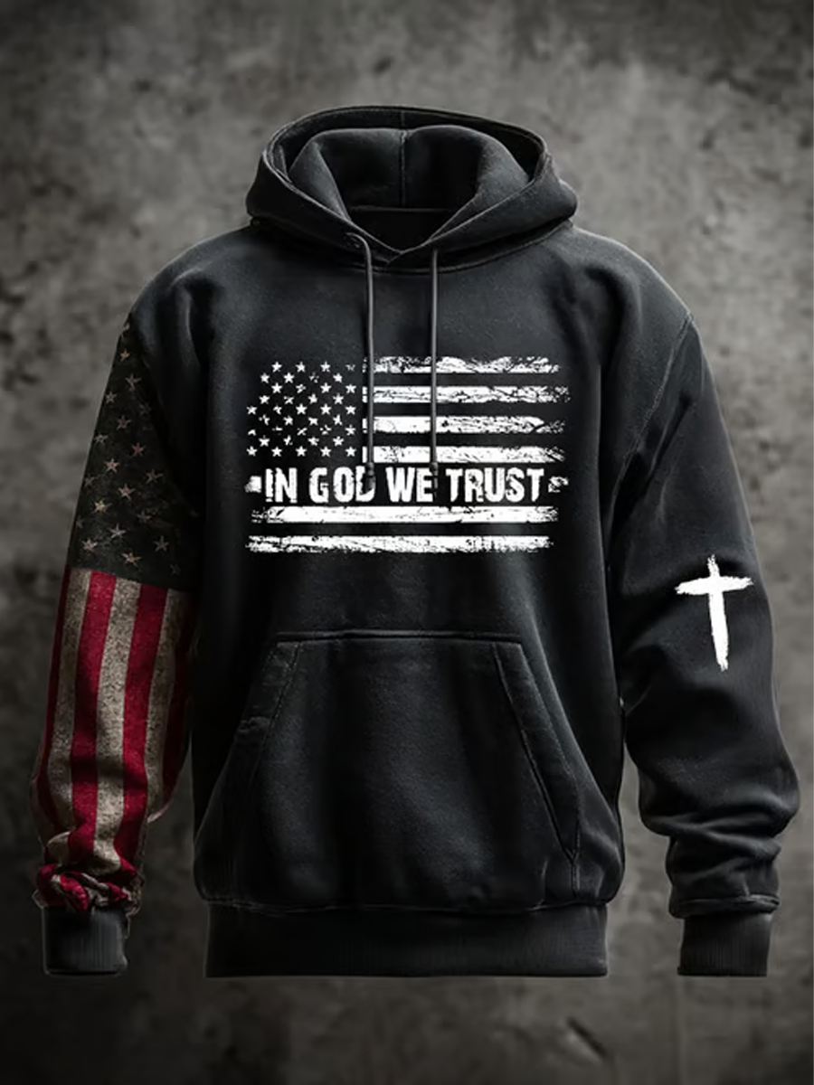 Men's In God We Trust Print Oversized Drop-Shoulder Hoodie with Pockets