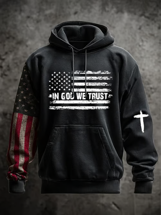 Men's In God We Trust Print Oversized Drop-Shoulder Hoodie with Pockets