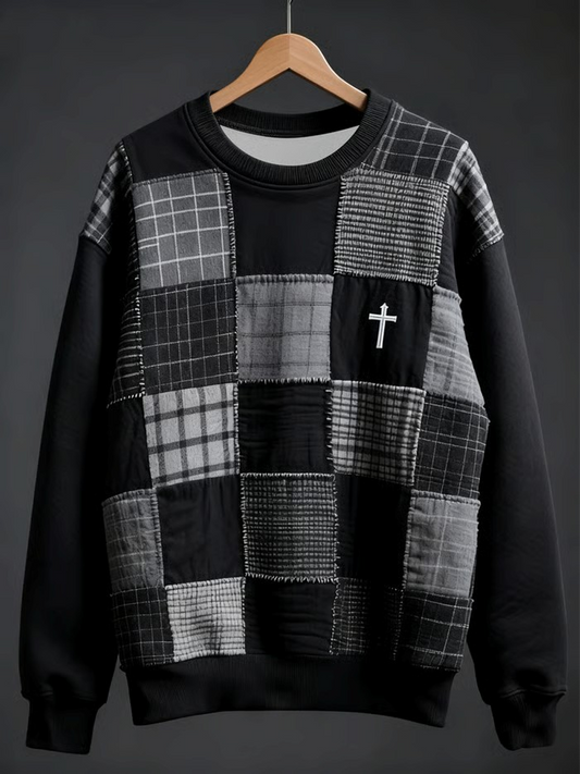Men's Faith Patchwork Print Crew Neck Sweatshirt