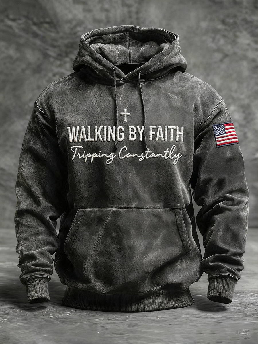 Men's Walking by Faith Tripping Constantly Cross Oversized Drop-Shoulder Hoodie