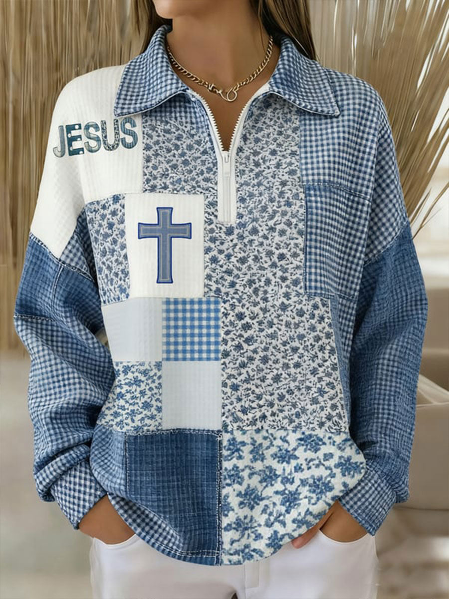 Women's Flower Patchwork Cross Sweatshirt