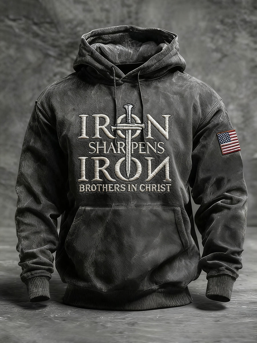 Men's IRON SHARPENS Cross Oversized Drop-Shoulder Hoodie with Pockets