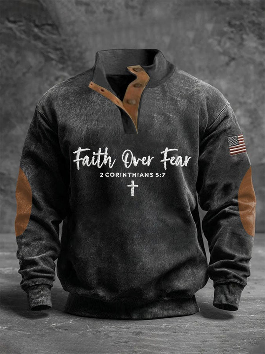 Men's Faith Over Fear Four-button Hoodie