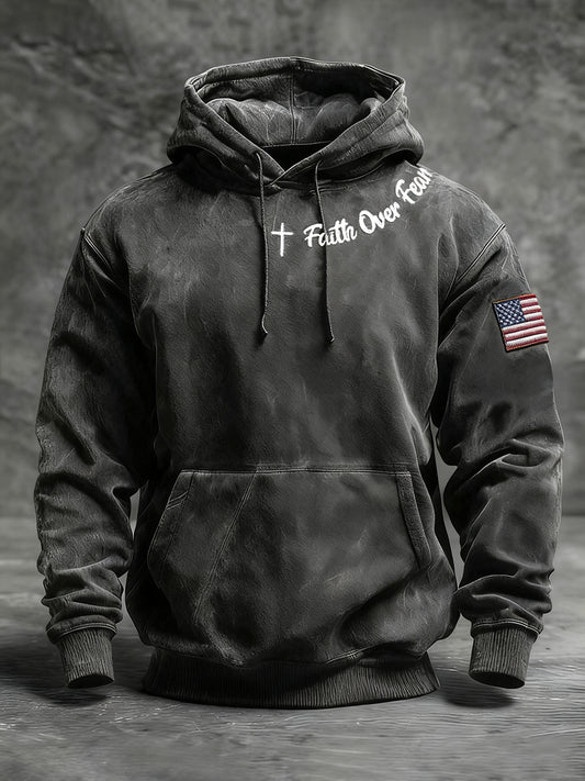 Men's Faith Over Fear Cross Oversized Drop-Shoulder Hoodie with Pockets