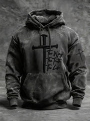 Men's The Way The Truth The Life Faith Cross Printed Hoodie with Pockets