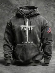 Men's Faith Over Fear Cross Oversized Drop-Shoulder Hoodie with Pockets