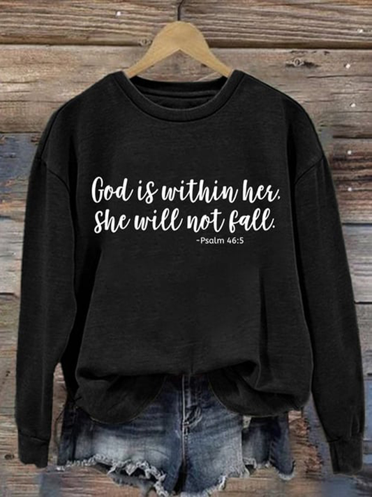 Women's God Is Within Her She Will Not Fall Printed Casual Sweatshirt