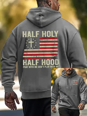 Men's Half Hood Half Holy Pray With Me Don't Play With Me Printed Hoodie