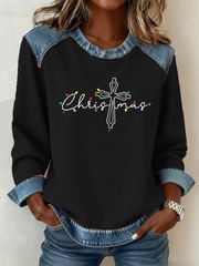 Women's Christmas Cross Print Casual Top