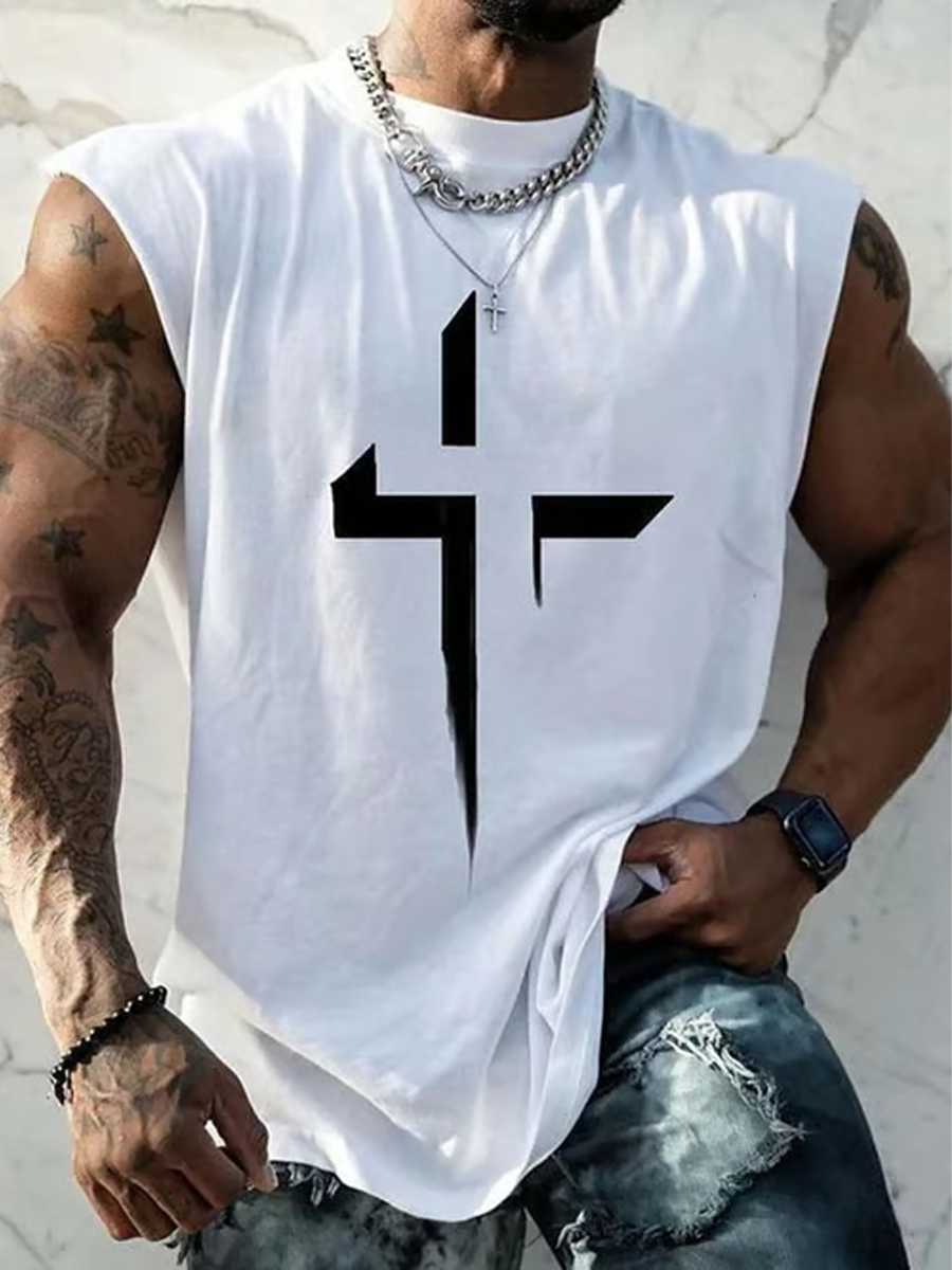 Men's Casual Cross Print Tank Top