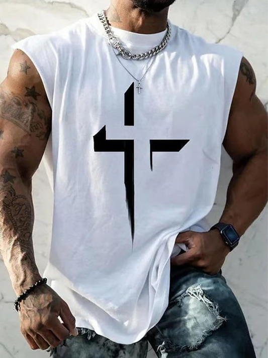 Men's Casual Cross Print Tank Top
