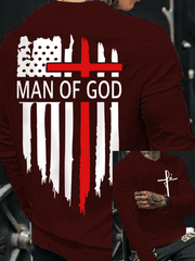 Men's Man Of God American Flag Long Sleeve Tee