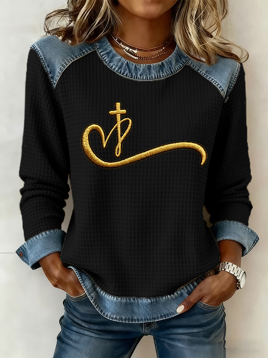 Women's Faith Waffle Print Casual Top