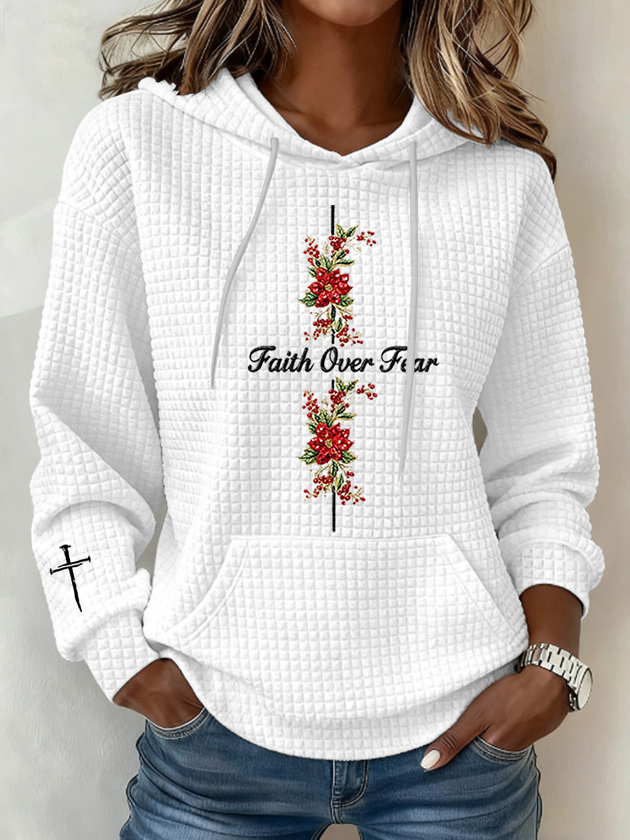 Women's Faith Over Fear Waffle Print Casual Top