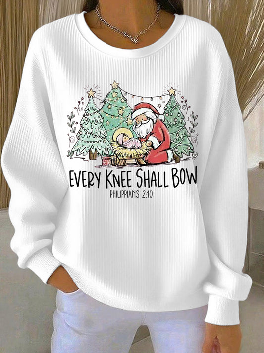 Women's Christian Nativity Ribbed Round-Neck Sweatshirt