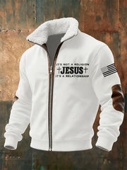 Men's It's Not a Religion It's a Relationship Faith Cross Plush Zip-Up Sweatshirt