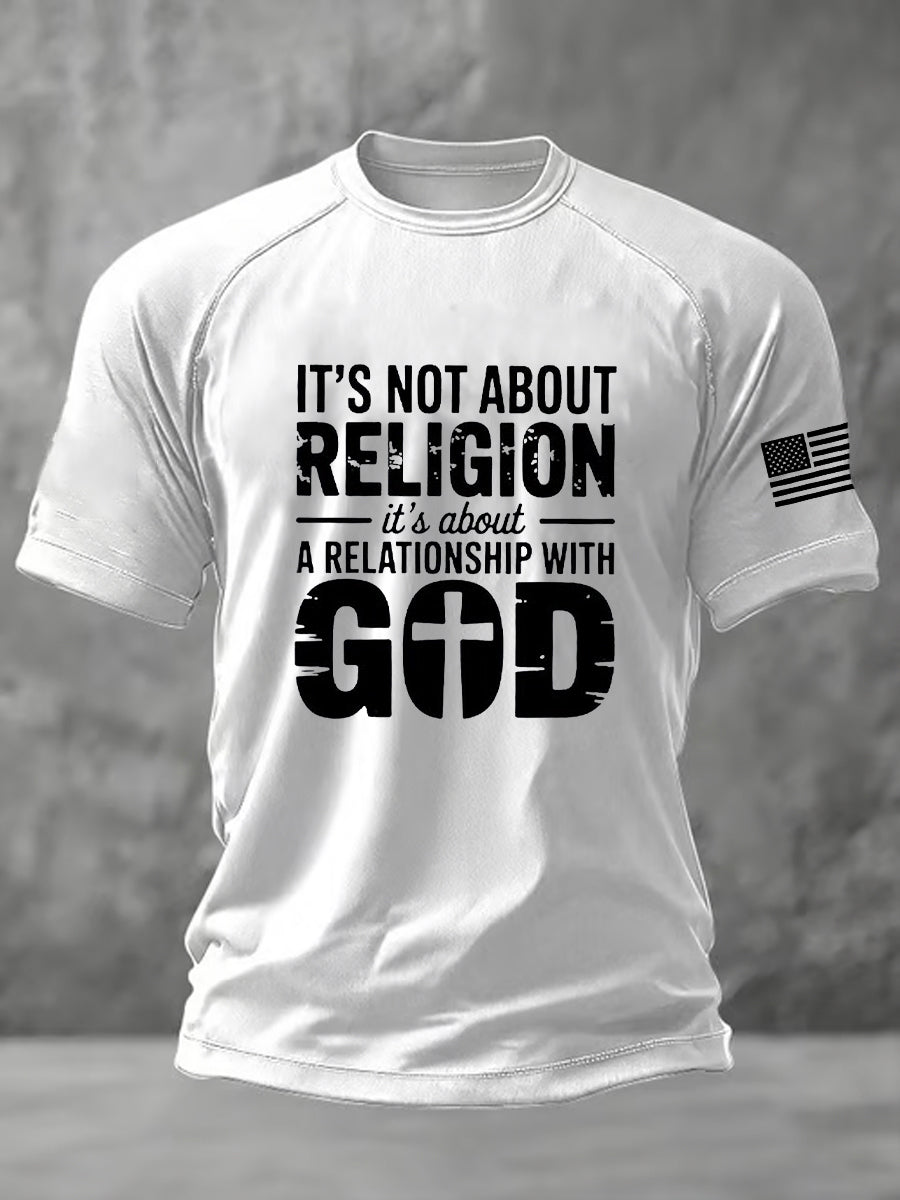 Men's It's Not a Religion It's a Relationship Faith Cross Short Sleeve T-shirt