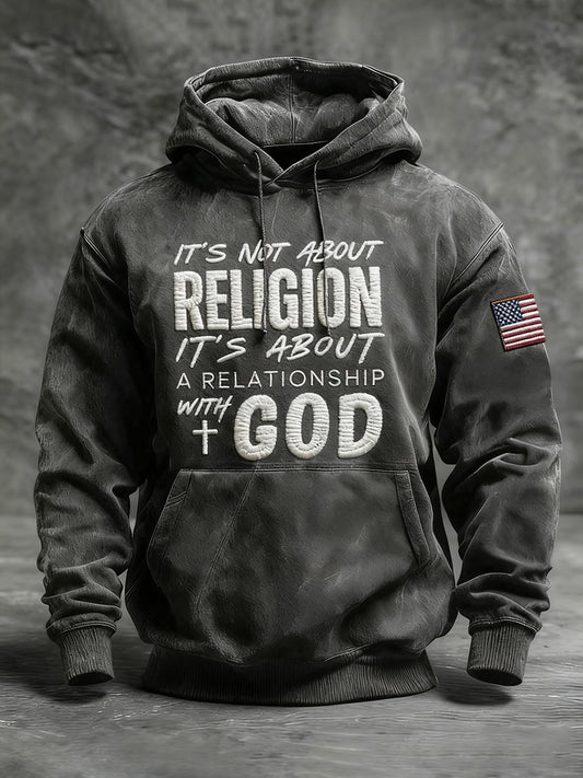 Men's It's Not a Religion It's a Relationship Faith Cross Hoodie with Pockets