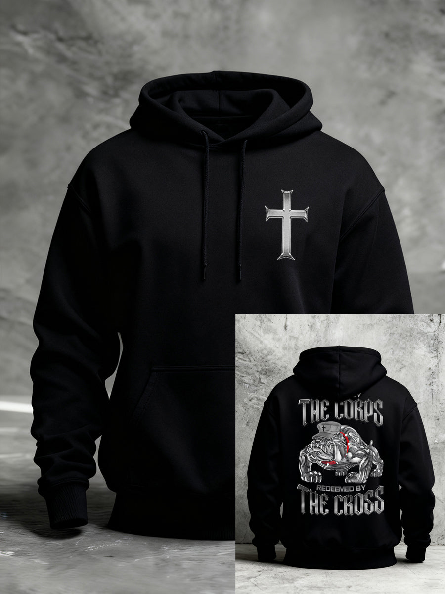 Men's Trained By The Corps Redeemed By The Cross Printed Casual Hoodie