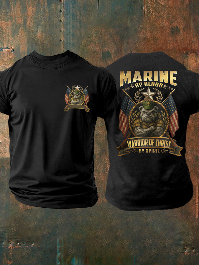 Men's Marine By Blood Warrior Of Christ By Spirit Printed Casual T-shirt